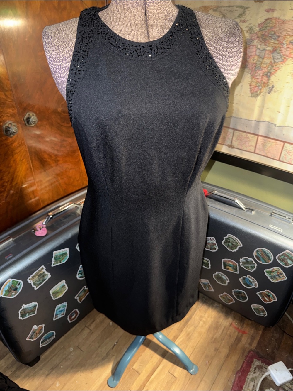 Liz Claiborne Night Black Beaded Racerback Cocktail Party Dress Size 8